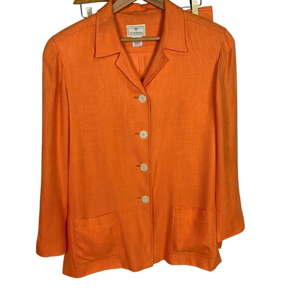 Vintage Y2K Peach Woven Skirt Suit By Susan Bristol Size 10 Blazer 14 Skirt 90s - Picture 1 of 15